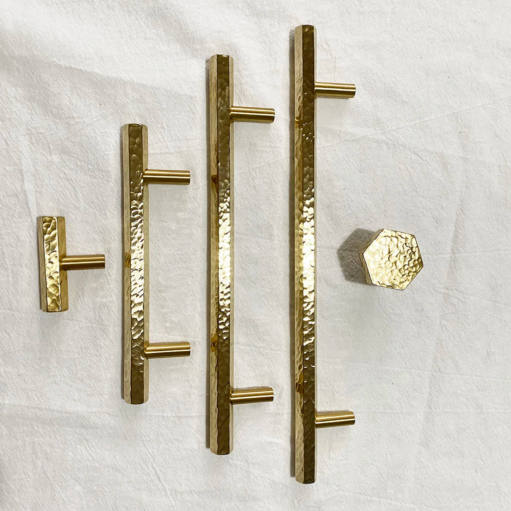 LUX Brass Hammered Hexagonal T-Bar Handles – Long Cabinet and Wardrobe Pulls (600mm/1000mm) Dlight Decor
