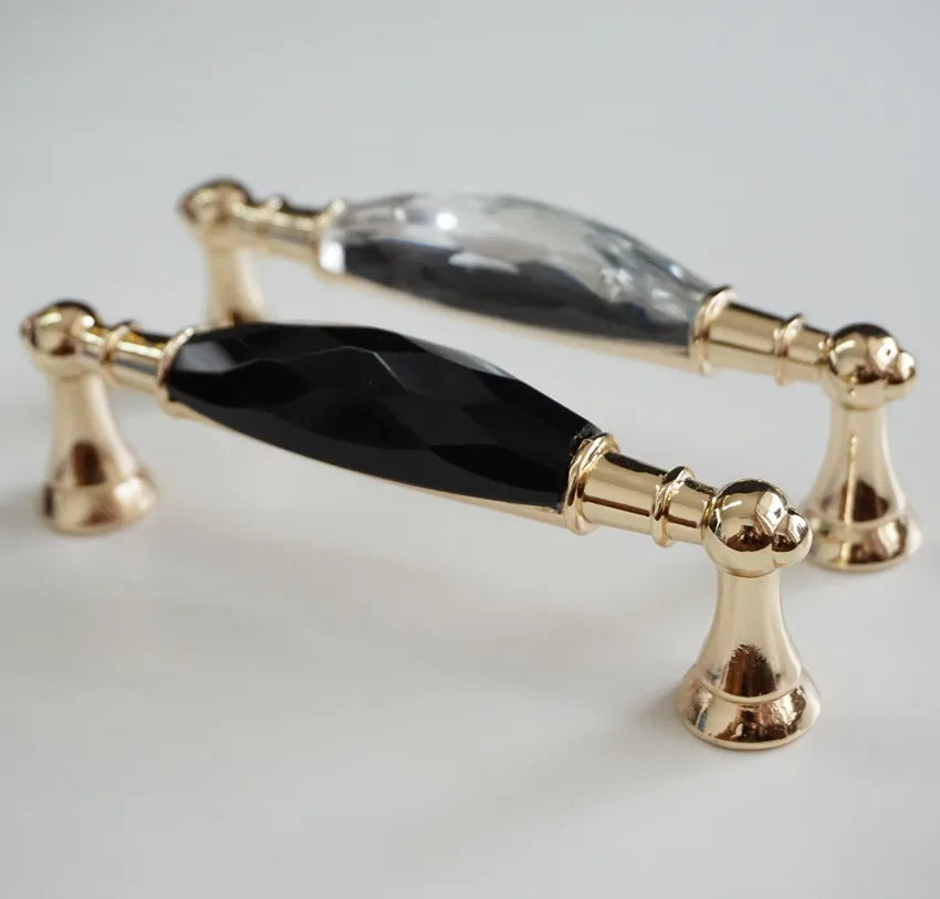 Modern Crystal Glass Drawer Handles – Gold and Black Cabinet Pulls for Dressers and Cupboards (96mm/128mm) Dlight Decor