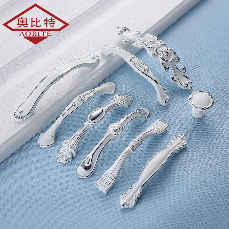 European Ivory White Cabinet Handle – Elegant Zinc Alloy Drawer Pulls for Dressers, Closets, and Cupboards (96mm) Dlight Decor