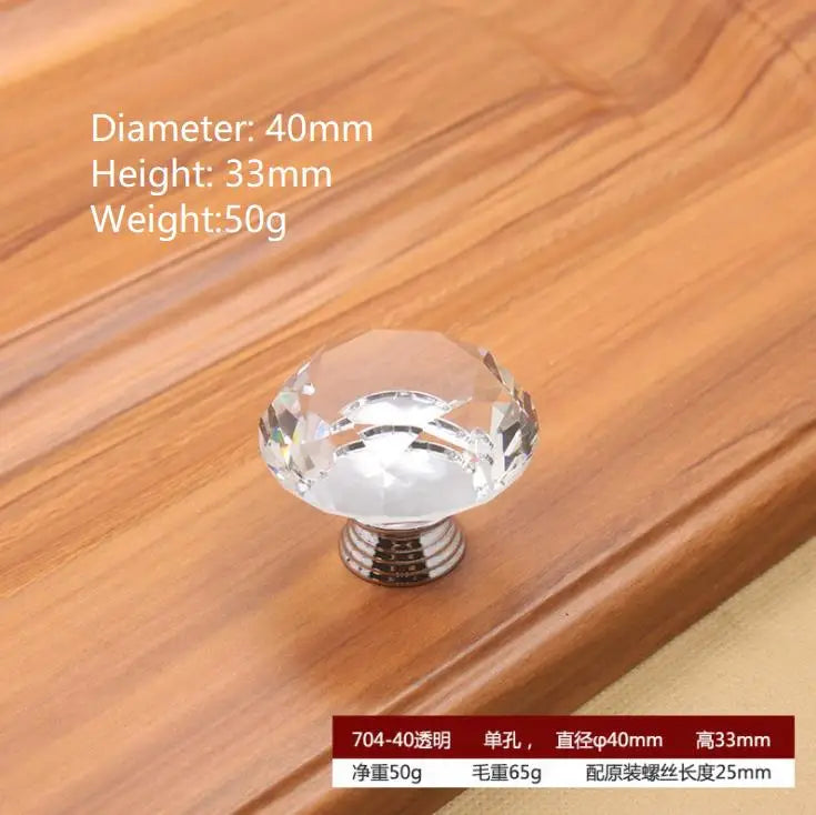 Round Cut Crystal Ball Knobs – Polished Chrome Cabinet Handles in 30mm, 40mm, 50mm (Clear, Pink, Blue, Green, Amber) Dlight Decor