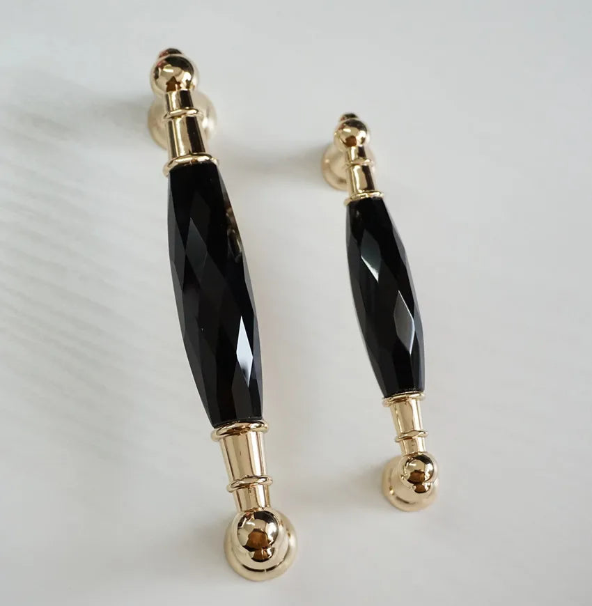 Modern Crystal Glass Drawer Handles – Gold and Black Cabinet Pulls for Dressers and Cupboards (96mm/128mm) Dlight Decor