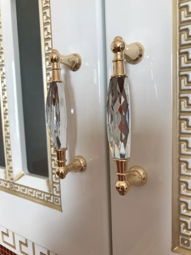Modern Crystal Glass Drawer Handles – Gold and Black Cabinet Pulls for Dressers and Cupboards (96mm/128mm) Dlight Decor