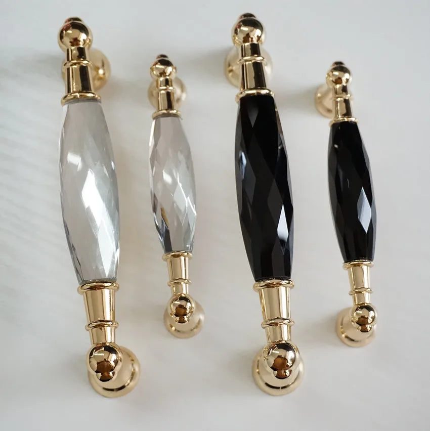 Modern Crystal Glass Drawer Handles – Gold and Black Cabinet Pulls for Dressers and Cupboards (96mm/128mm) Dlight Decor