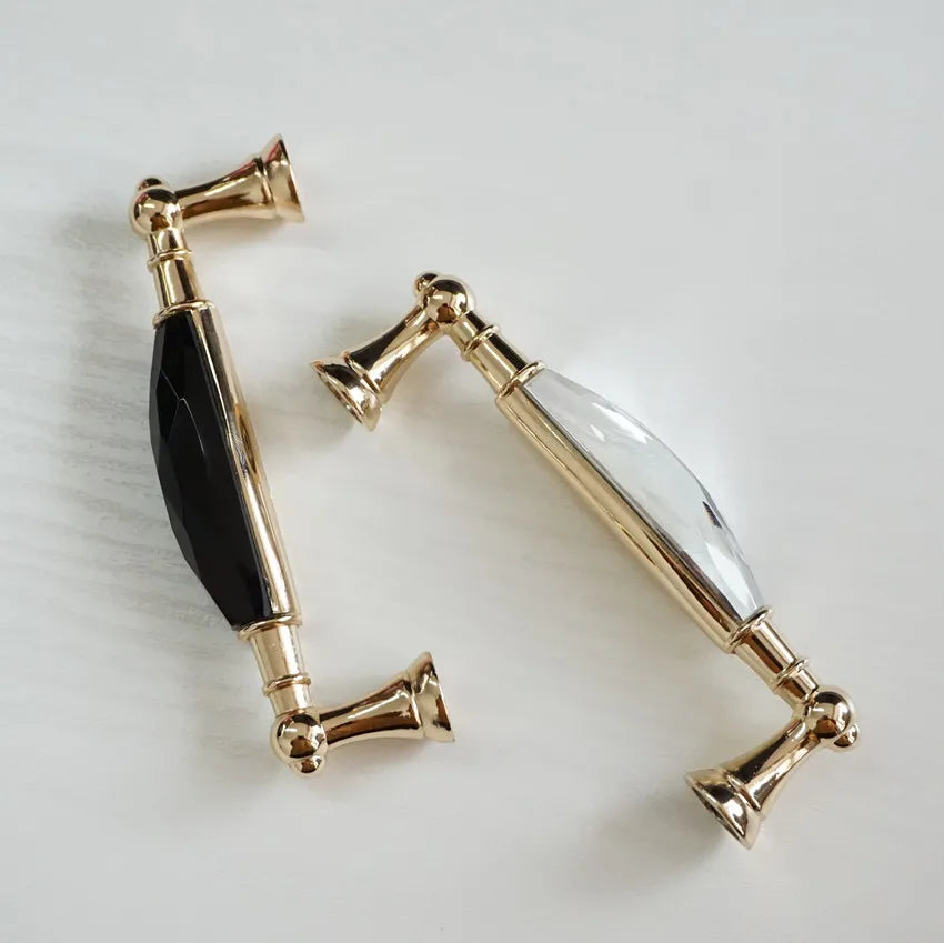 Modern Crystal Glass Drawer Handles – Gold and Black Cabinet Pulls for Dressers and Cupboards (96mm/128mm) Dlight Decor