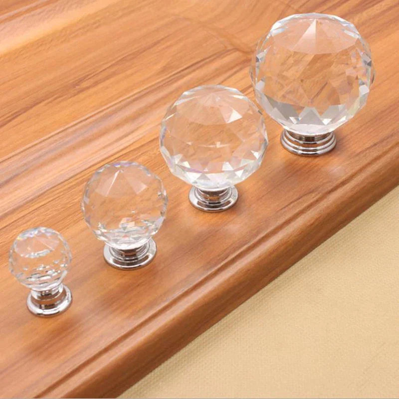 Round Cut Crystal Ball Knobs – Polished Chrome Cabinet Handles in 30mm, 40mm, 50mm (Clear, Pink, Blue, Green, Amber) Dlight Decor