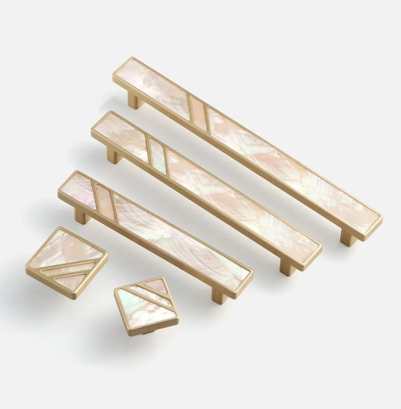 Brass Furniture Handle with Natural Shell – Modern Wardrobe, Drawer, and Dresser Knobs Dlight Decor