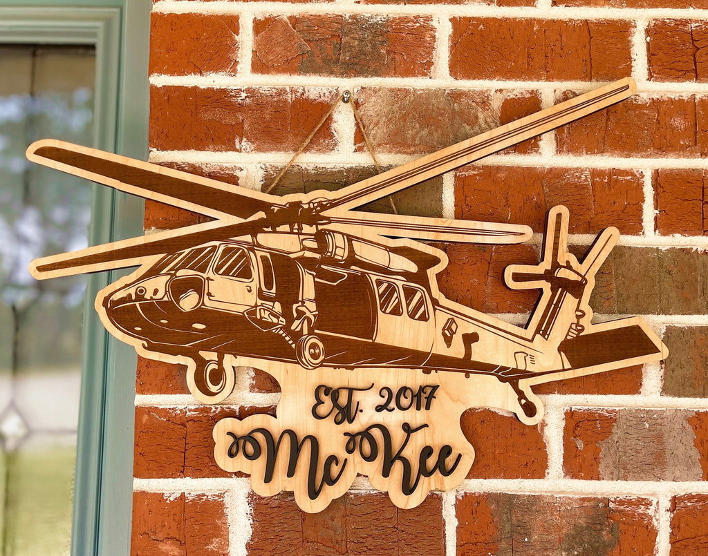 Helicopter Family Name Plaque AVEL Woodworking