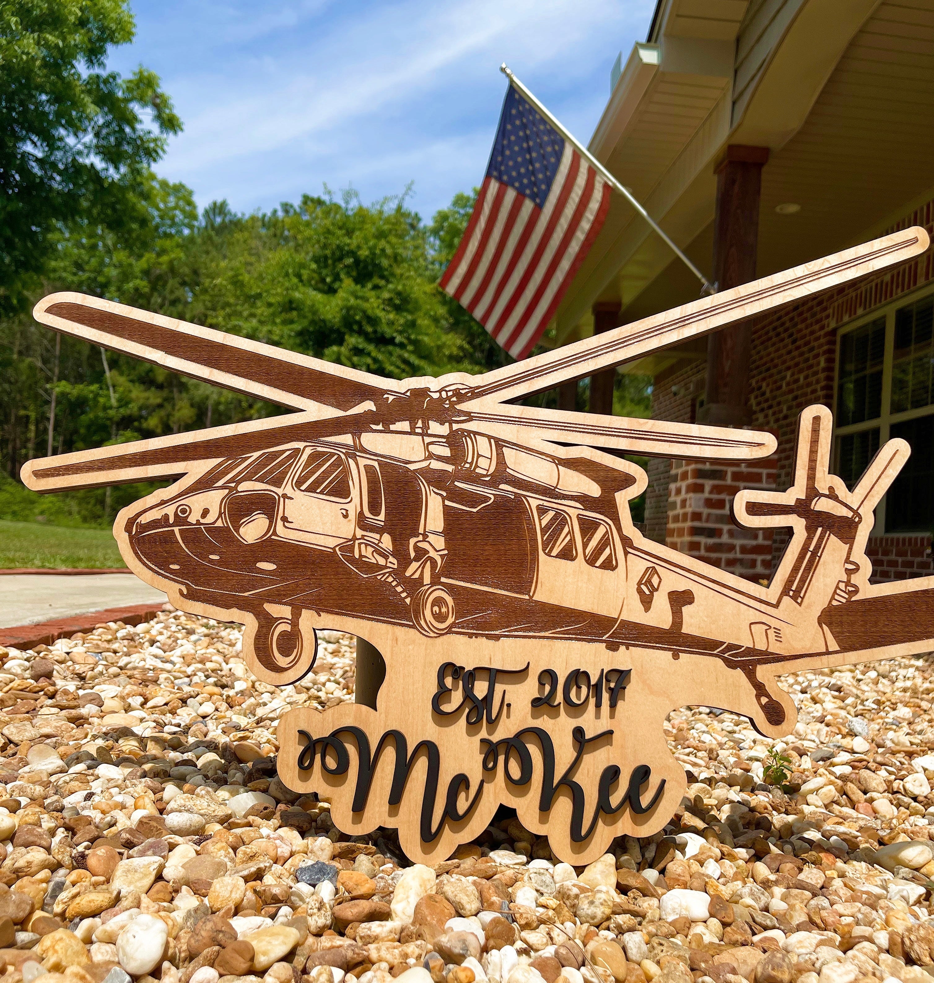 Helicopter Family Name Plaque AVEL Woodworking