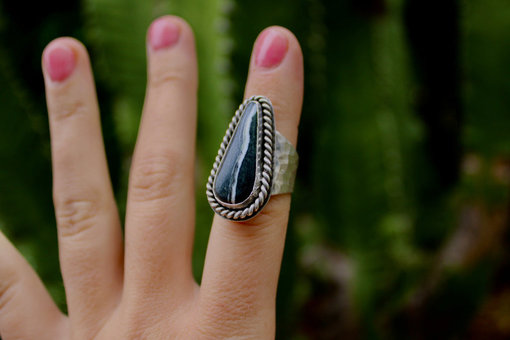 Size 9 1/2- White Buffalo Hammered Ring