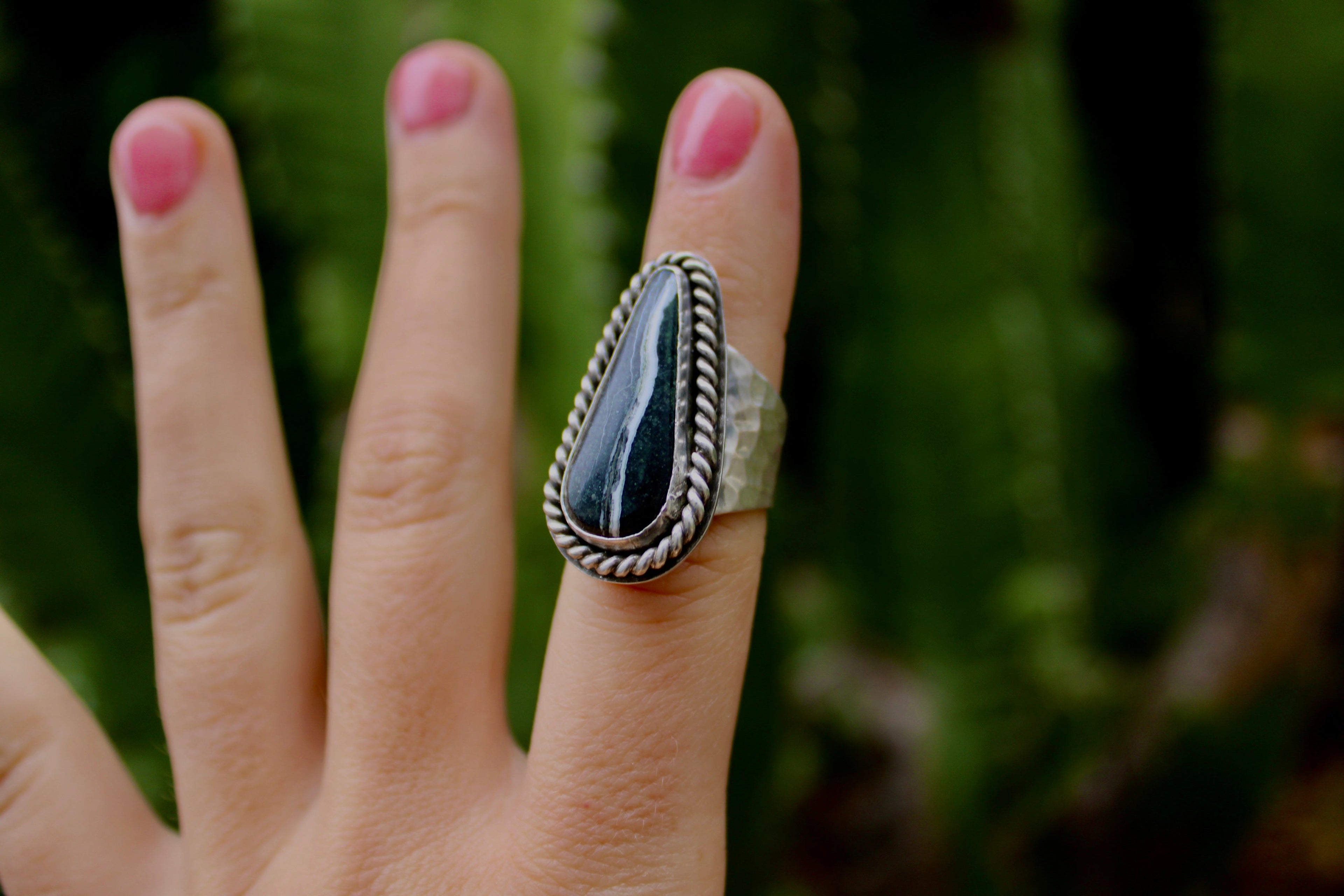 Size 9 1/2- White Buffalo Hammered Ring