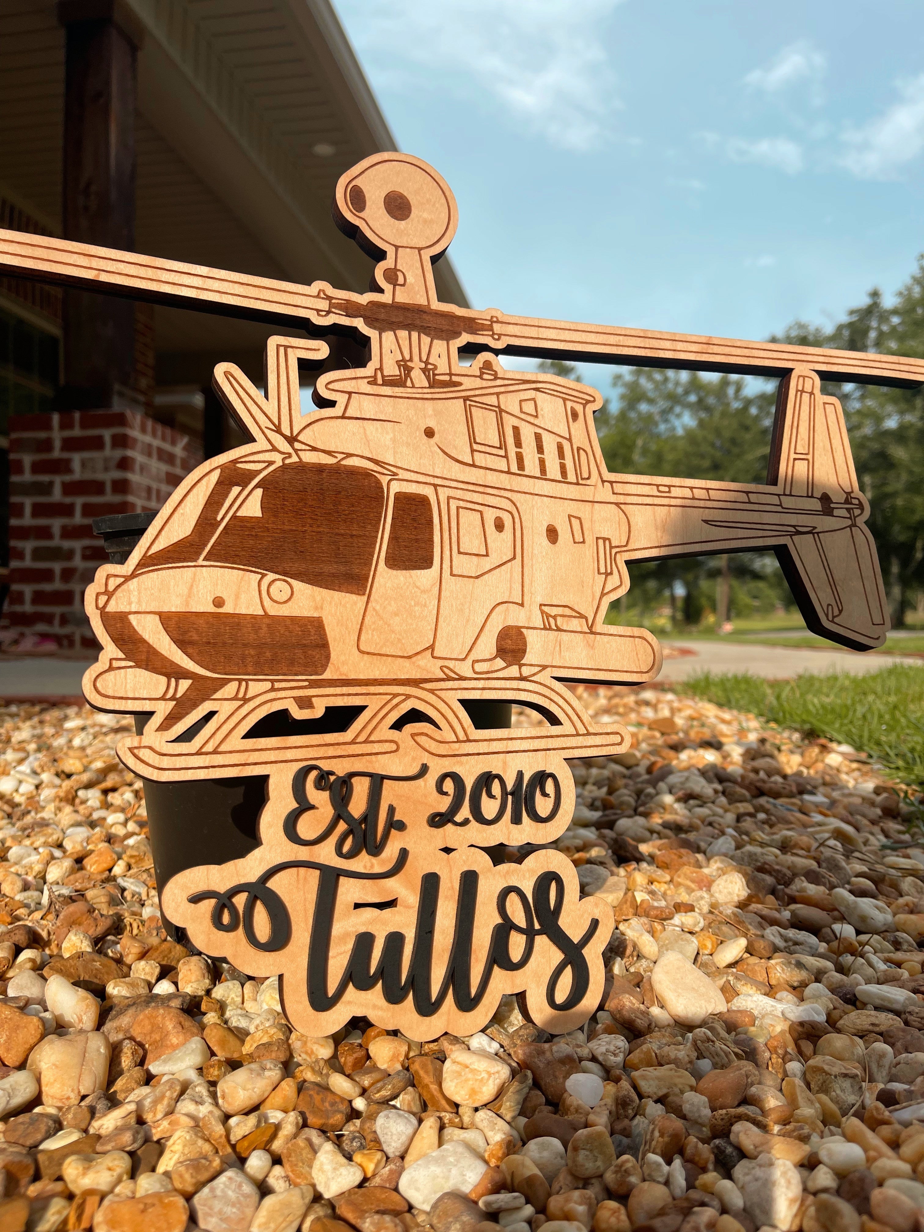 Helicopter Family Name Plaque AVEL Woodworking