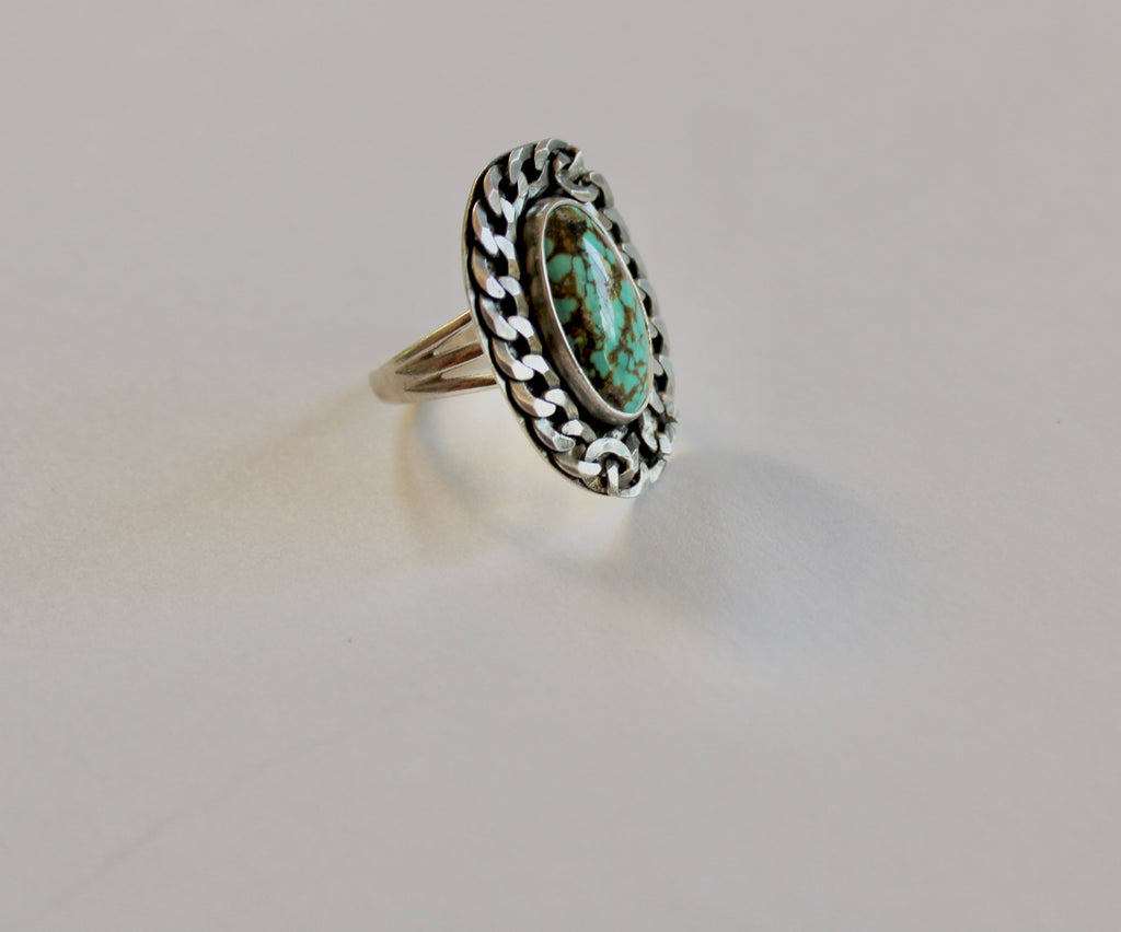 Size 7.5 Polychrome Qingu Turquoise Curb Chain Ring