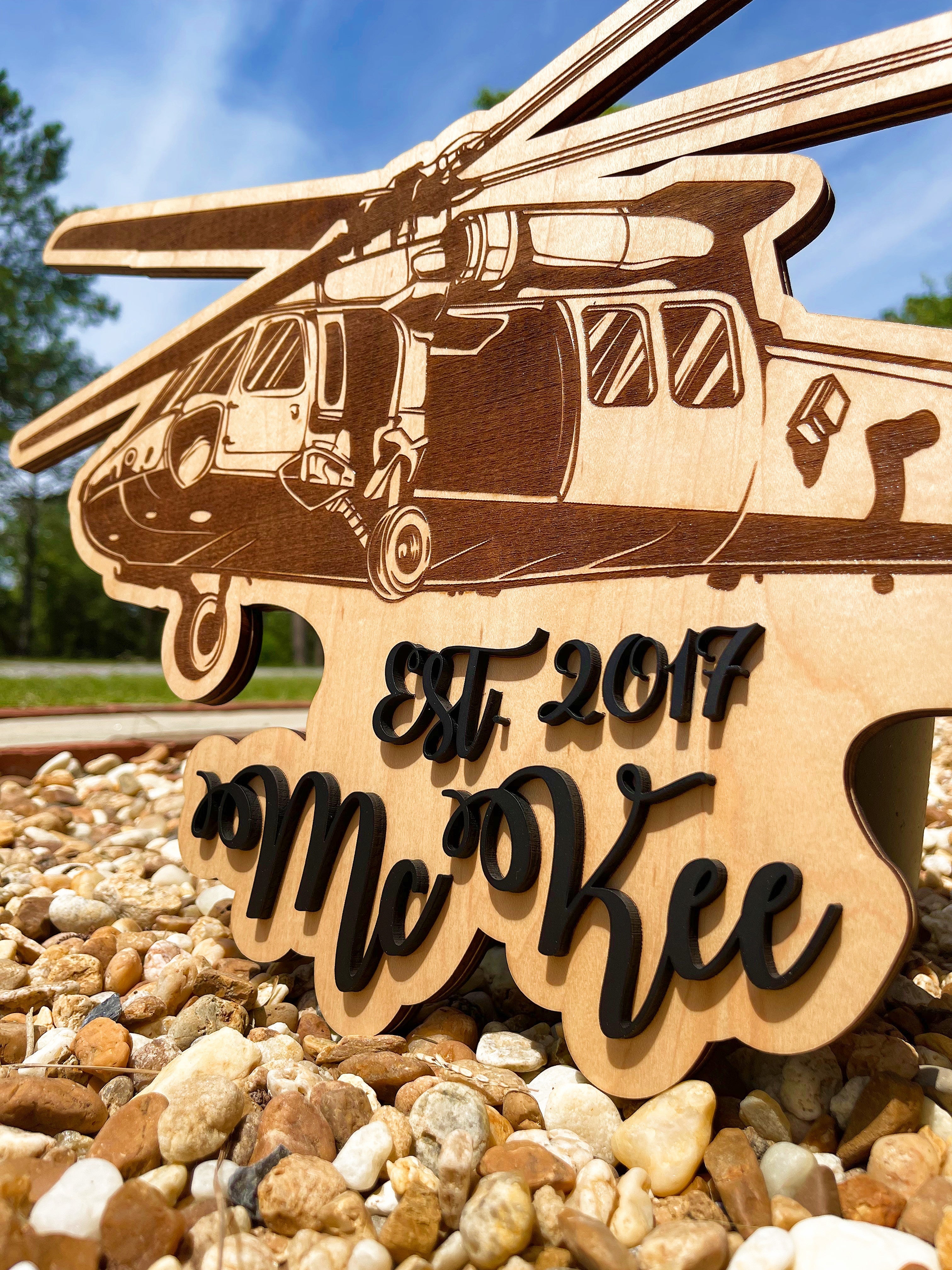 Helicopter Family Name Plaque AVEL Woodworking