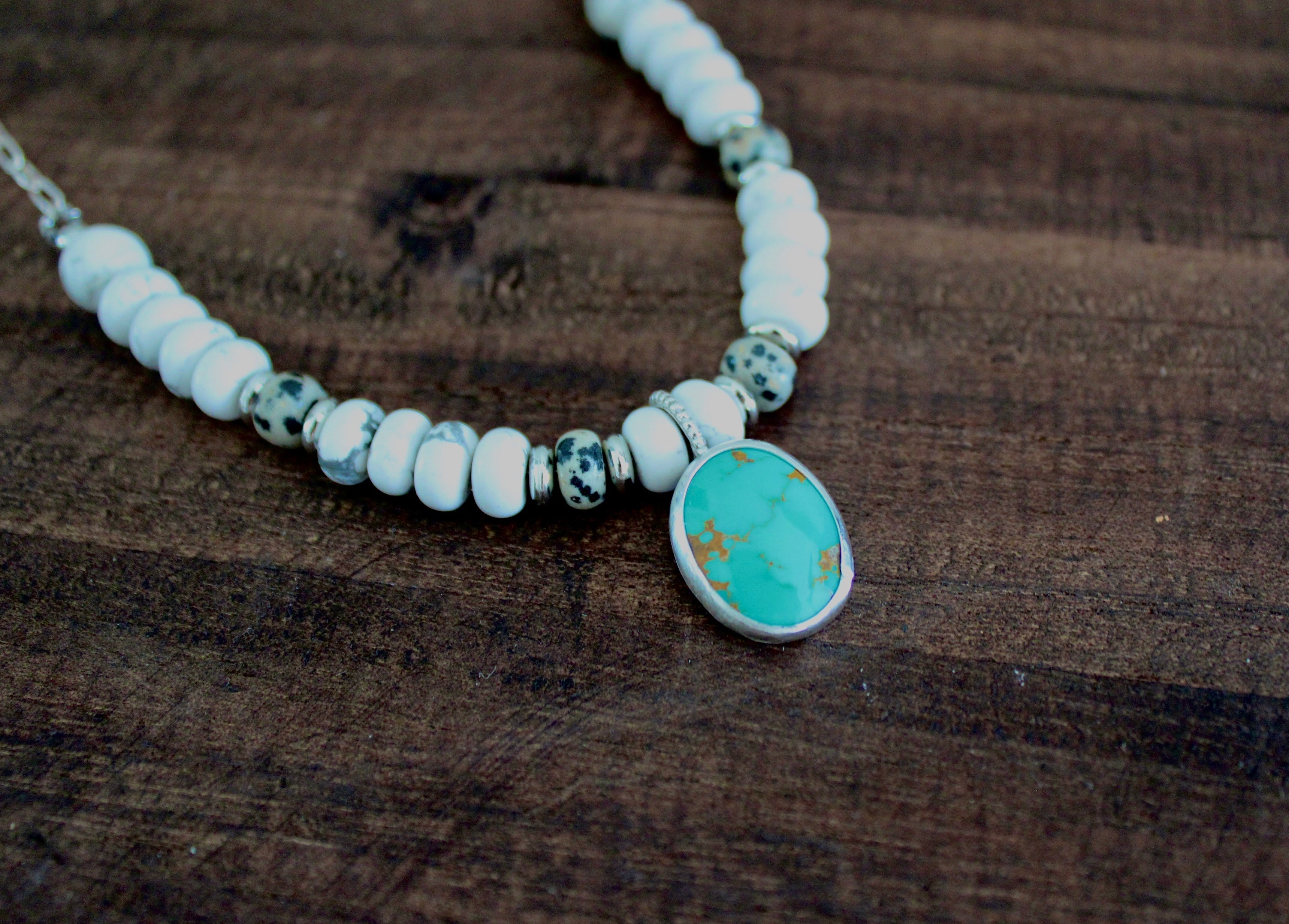 Nina Maria Pendant on a Howlite and Dalmatian Beaded chain