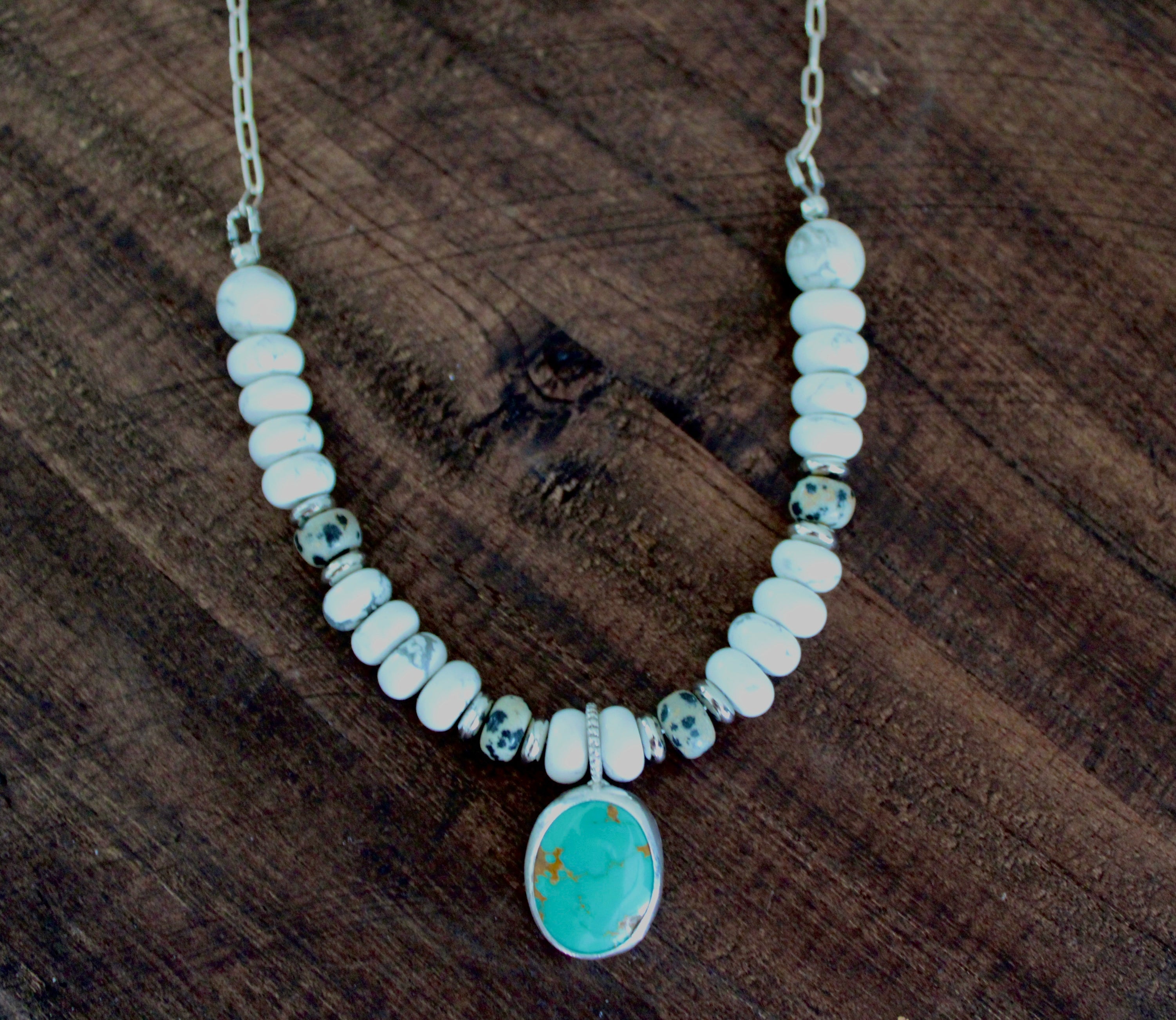 Nina Maria Pendant on a Howlite and Dalmatian Beaded chain