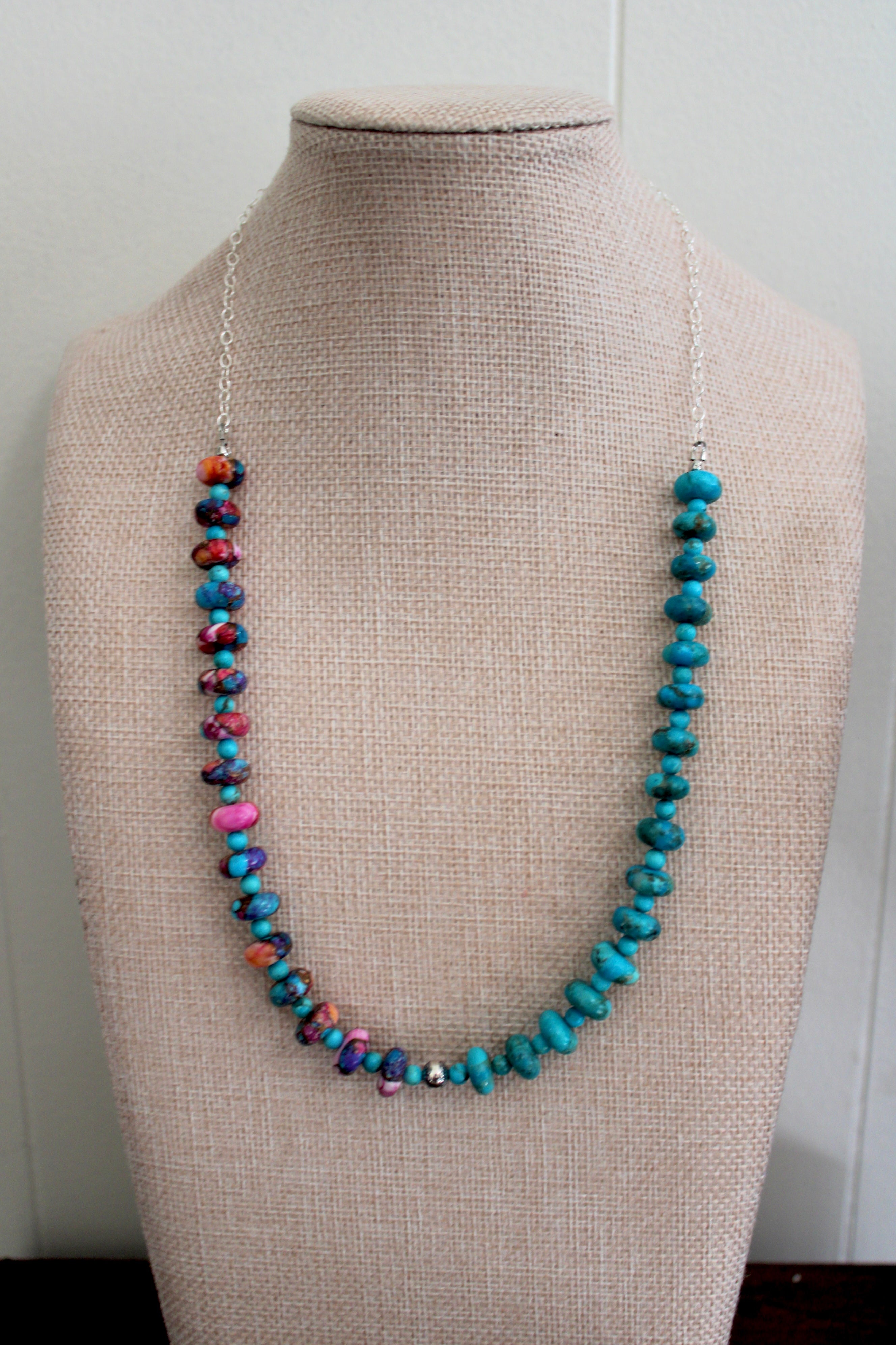 Pink Dahlia and Kingman Beaded Necklace