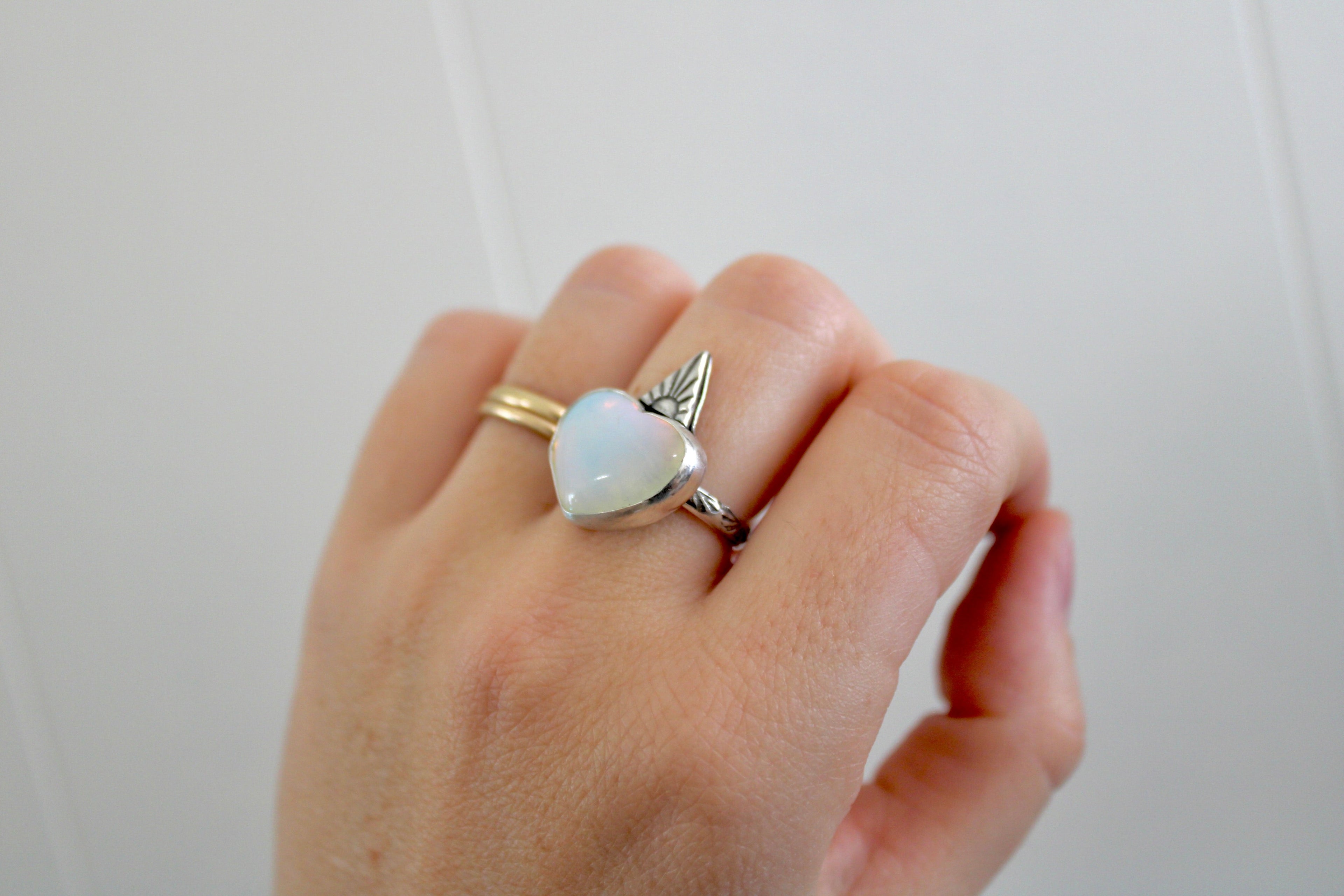 Opalite Heart Ring - Size 8