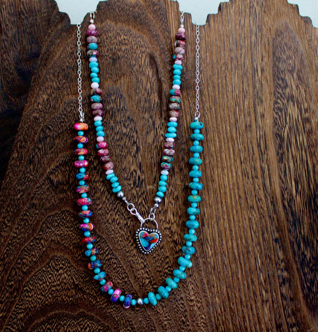 Pink Dahlia and Kingman Beaded Necklace