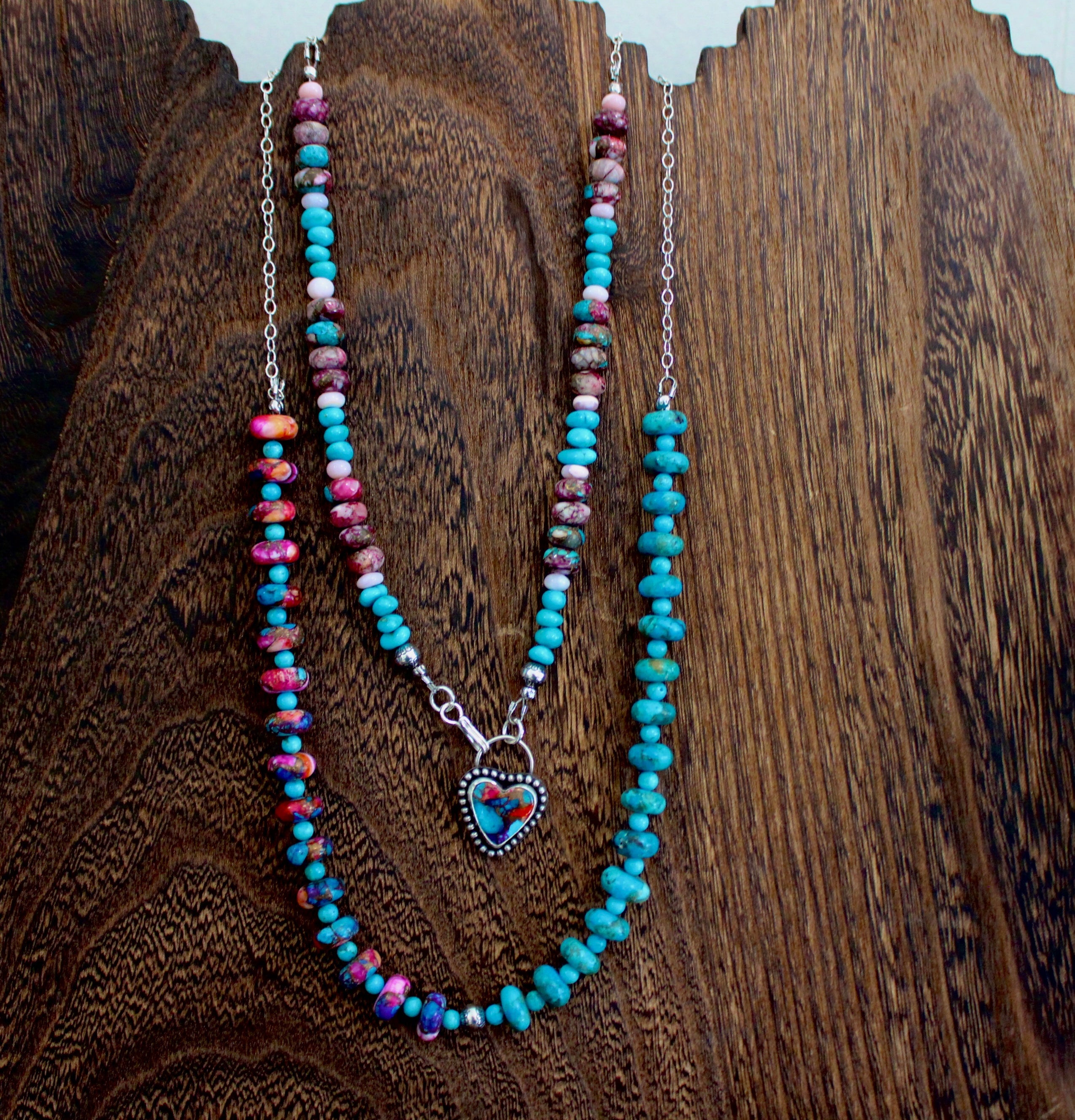 Pink Dahlia and Kingman Beaded Necklace