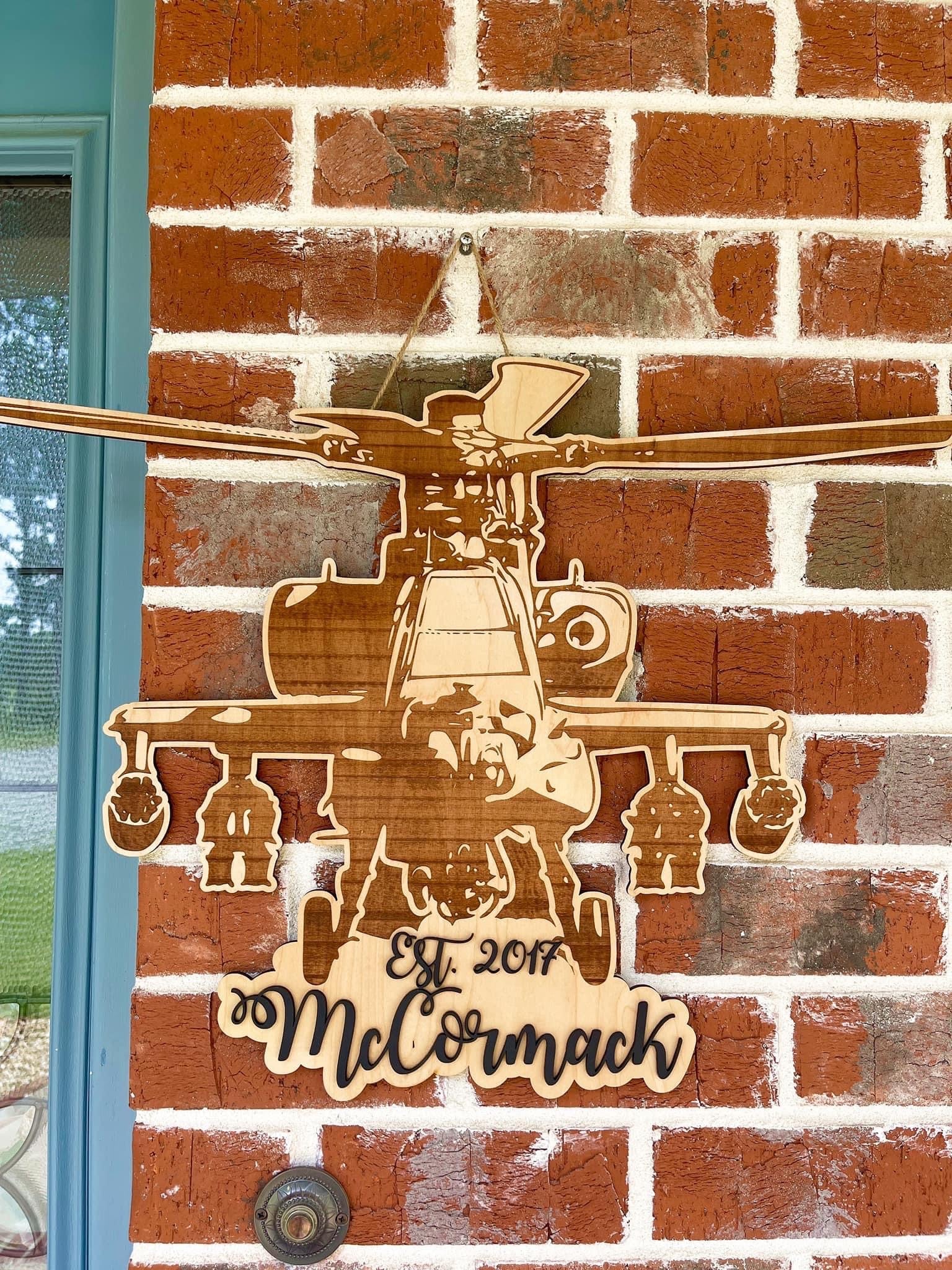 Helicopter Family Name Plaque AVEL Woodworking