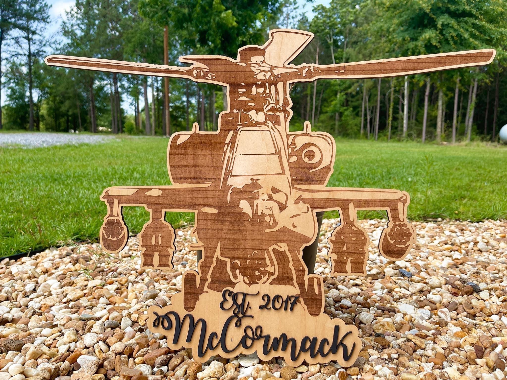 Helicopter Family Name Plaque AVEL Woodworking