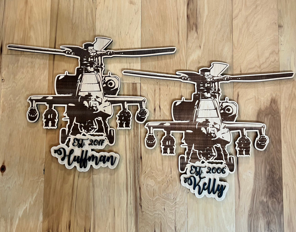 Helicopter Family Name Plaque AVEL Woodworking