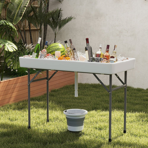 4 Foot Ice Cooler Folding Table Portable Ice Bin Table with Large Sink-White GemGear
