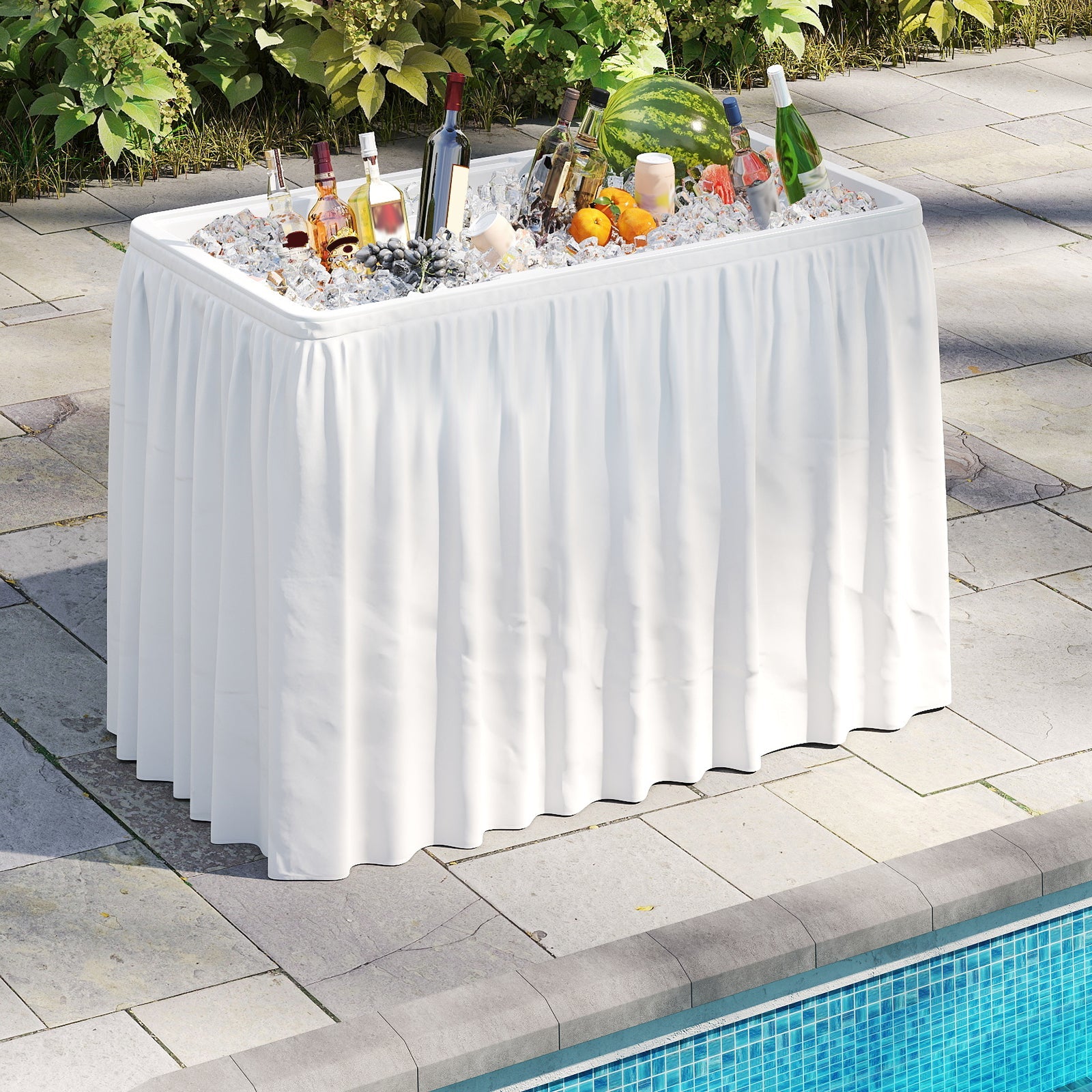 4 Foot Ice Cooler Folding Table Portable Ice Bin Table with Large Sink-White