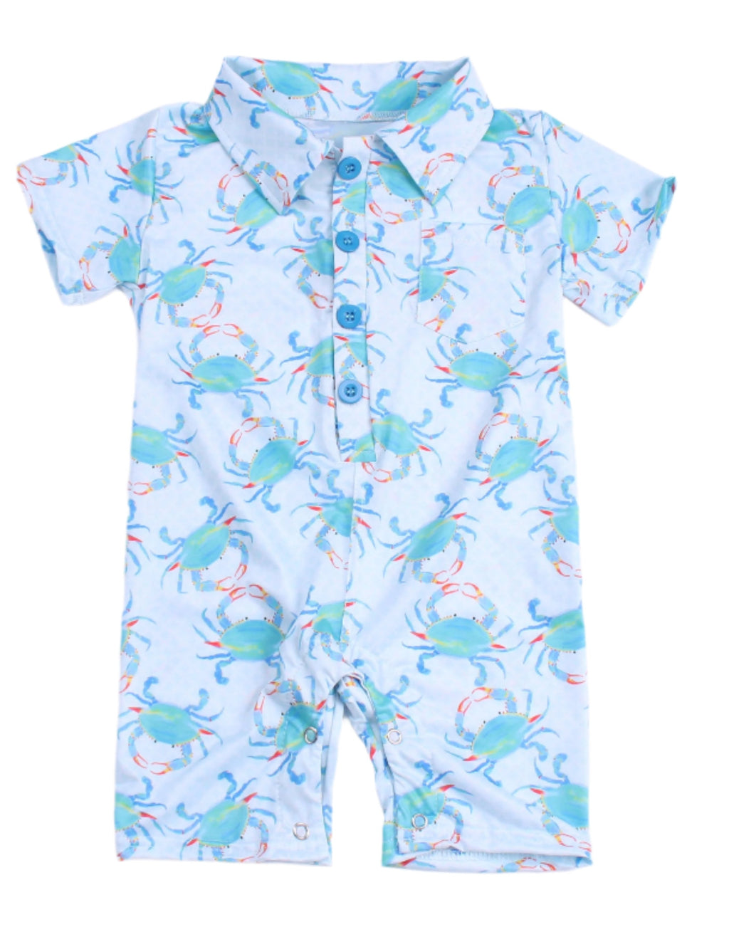 Aqua Crab Polo Romper Jolie & Jax Boutique