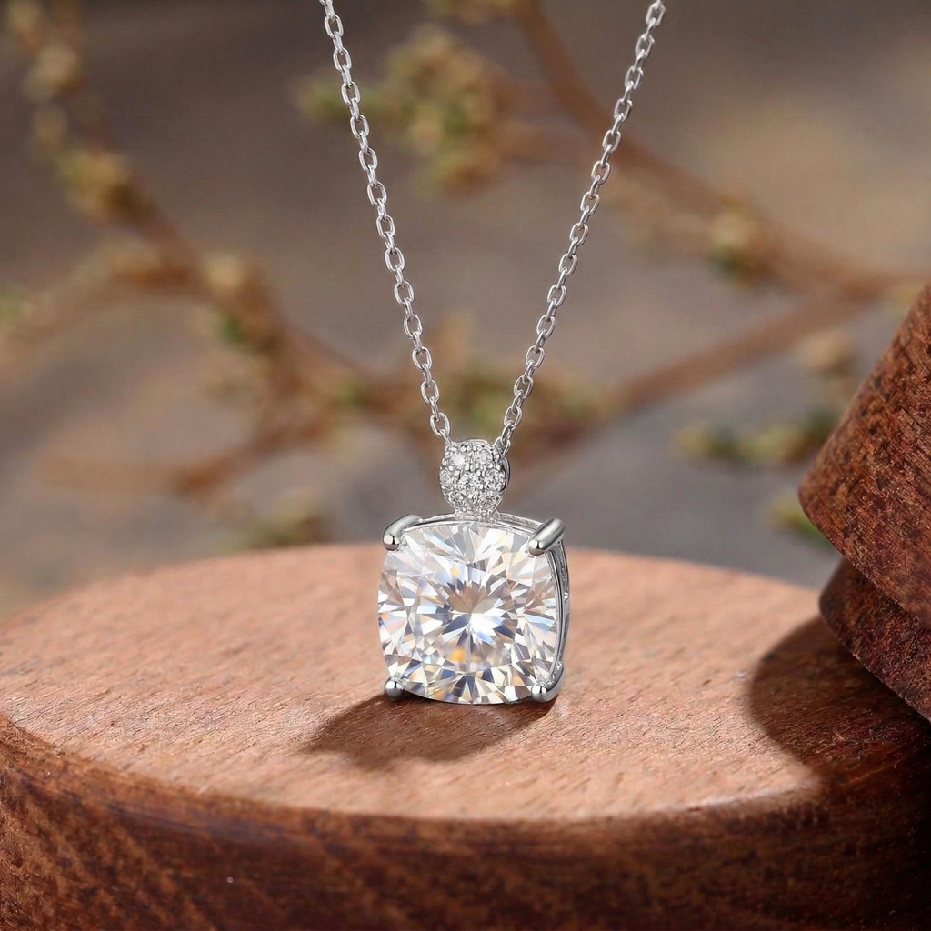 5.9CT (11.3mm) Cushion Cut Moissanite Diamond Necklace