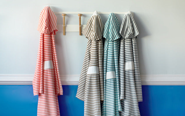 Seaside Serenity Stripe Organic Hooded Short Robe Pure Fiber