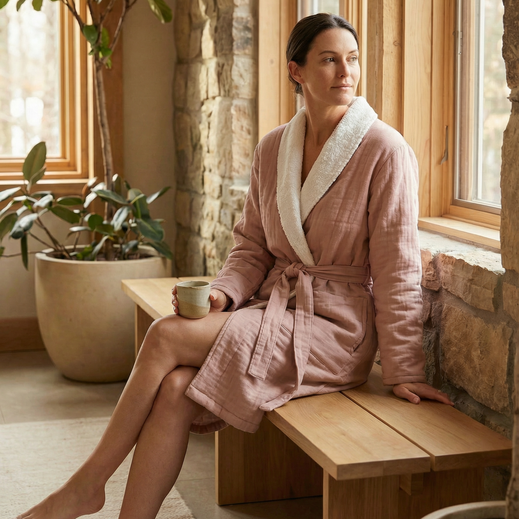 Soluna – Double-Side Muslin/Terry Shawl Robe Pure Fiber
