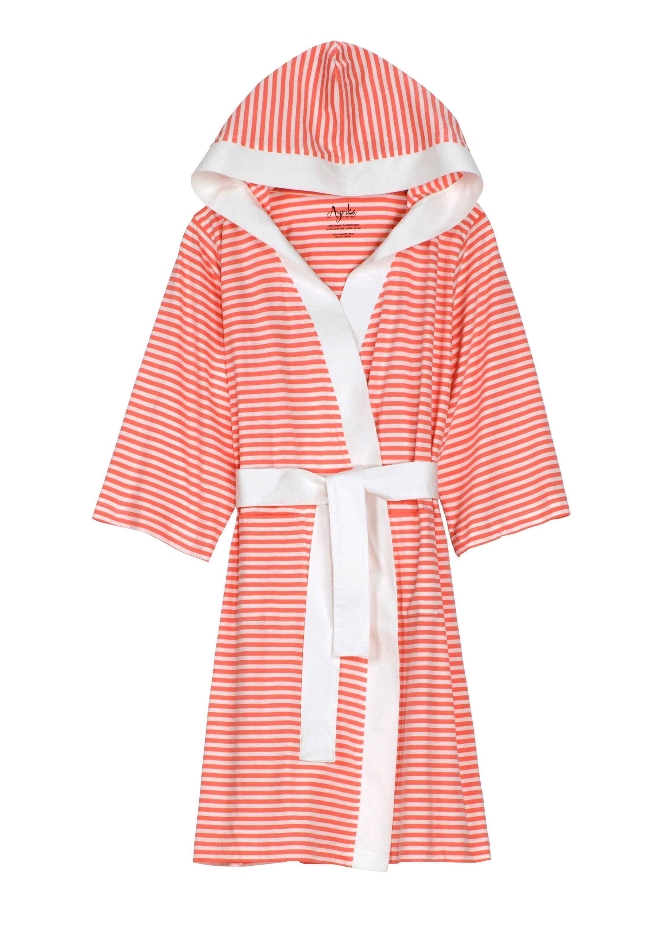 Seaside Serenity Stripe Organic Hooded Short Robe Pure Fiber