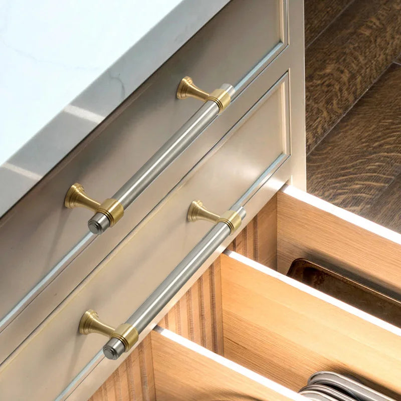 Nickel-Plated Brass Cabinet Handles – Gold and Matte Silver T-Bar Pulls for Wardrobes and Drawers Dlight Decor