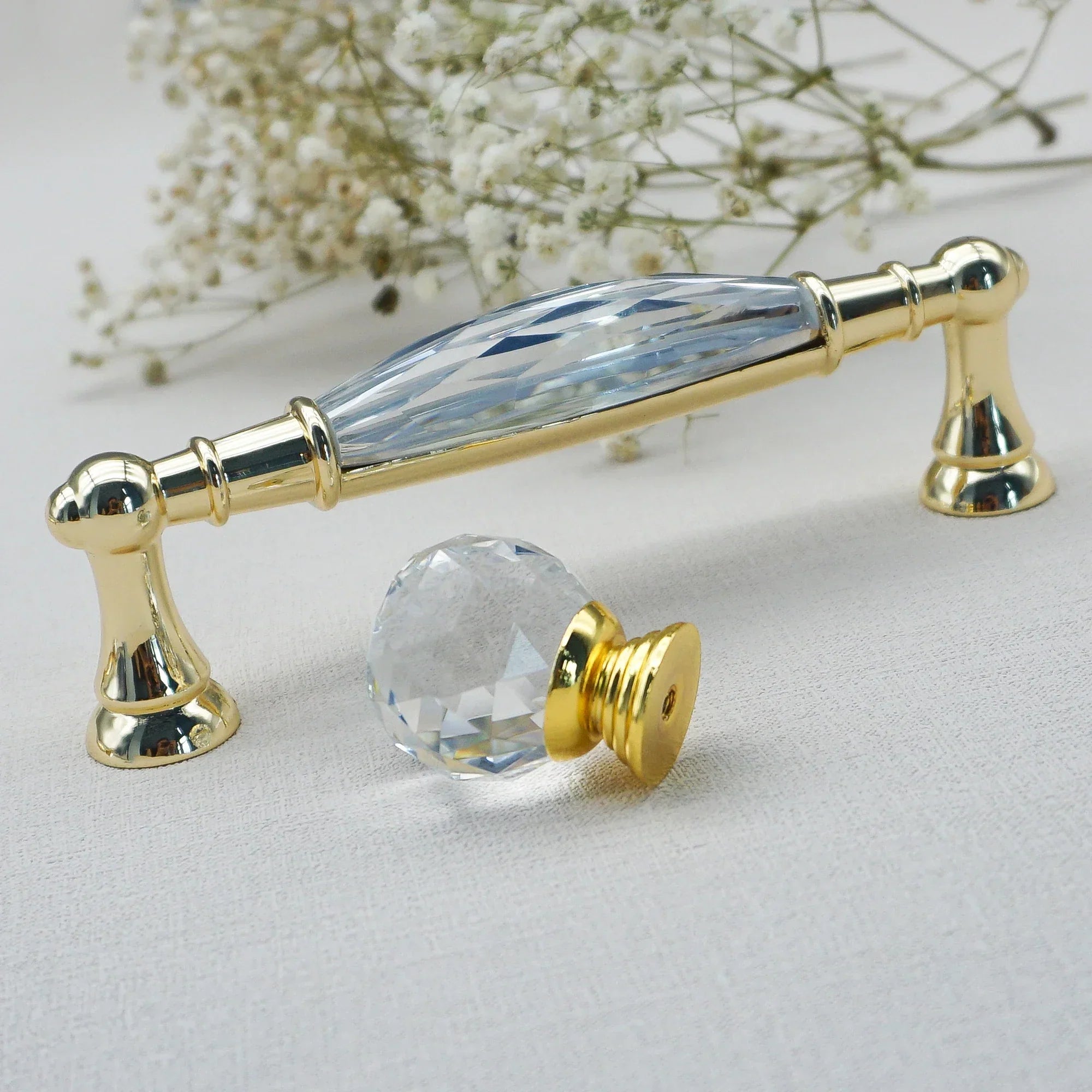 Luxury Gold Chrome Cabinet Handles – Modern Zinc Alloy and Crystal Glass Drawer Knobs for Wardrobes and Dressers Dlight Decor