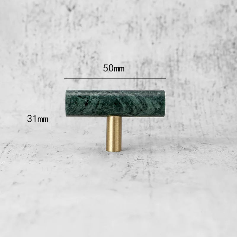Green and White Marble Cabinet Handle – Luxury Natural Stone Drawer Pulls with Brass Base (50mm-200mm) Dlight Decor
