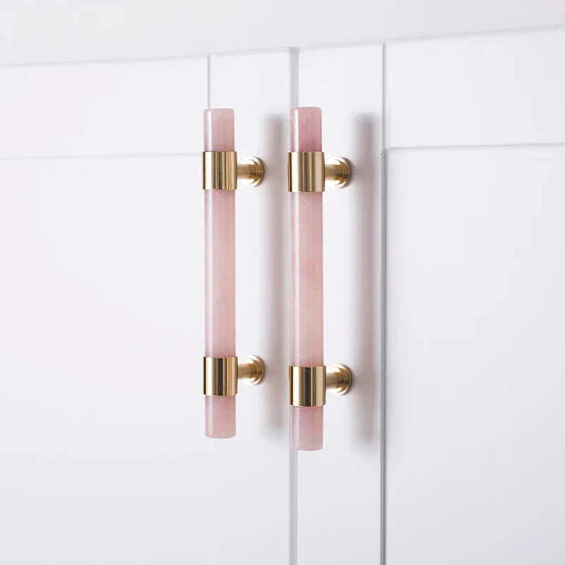 Natural Marble and Crystal T-Bar Cabinet Handles – Modern Brass Knobs for Kitchen, Dresser, and Furniture Pulls Dlight Decor