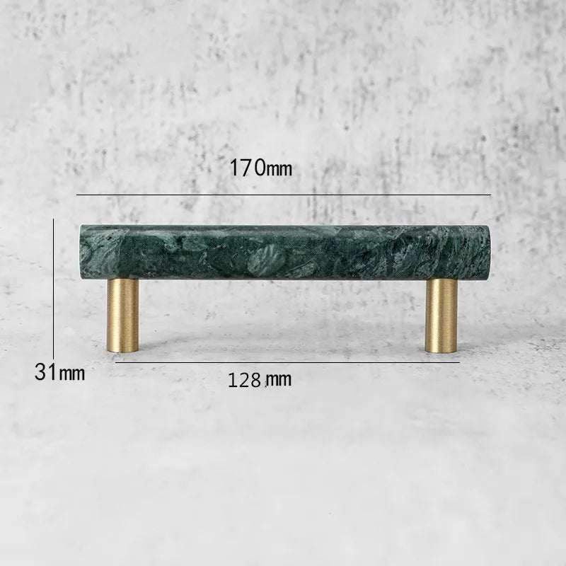 Green and White Marble Cabinet Handle – Luxury Natural Stone Drawer Pulls with Brass Base (50mm-200mm) Dlight Decor