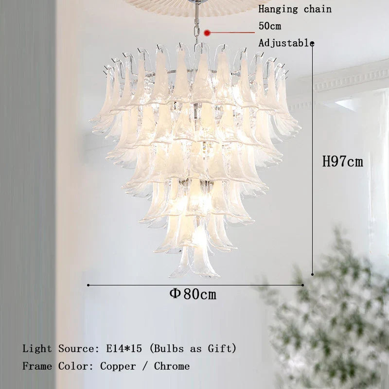 Elara White Petal Glass LED Chandelier for Staircase & Villa Décor Dlight Decor