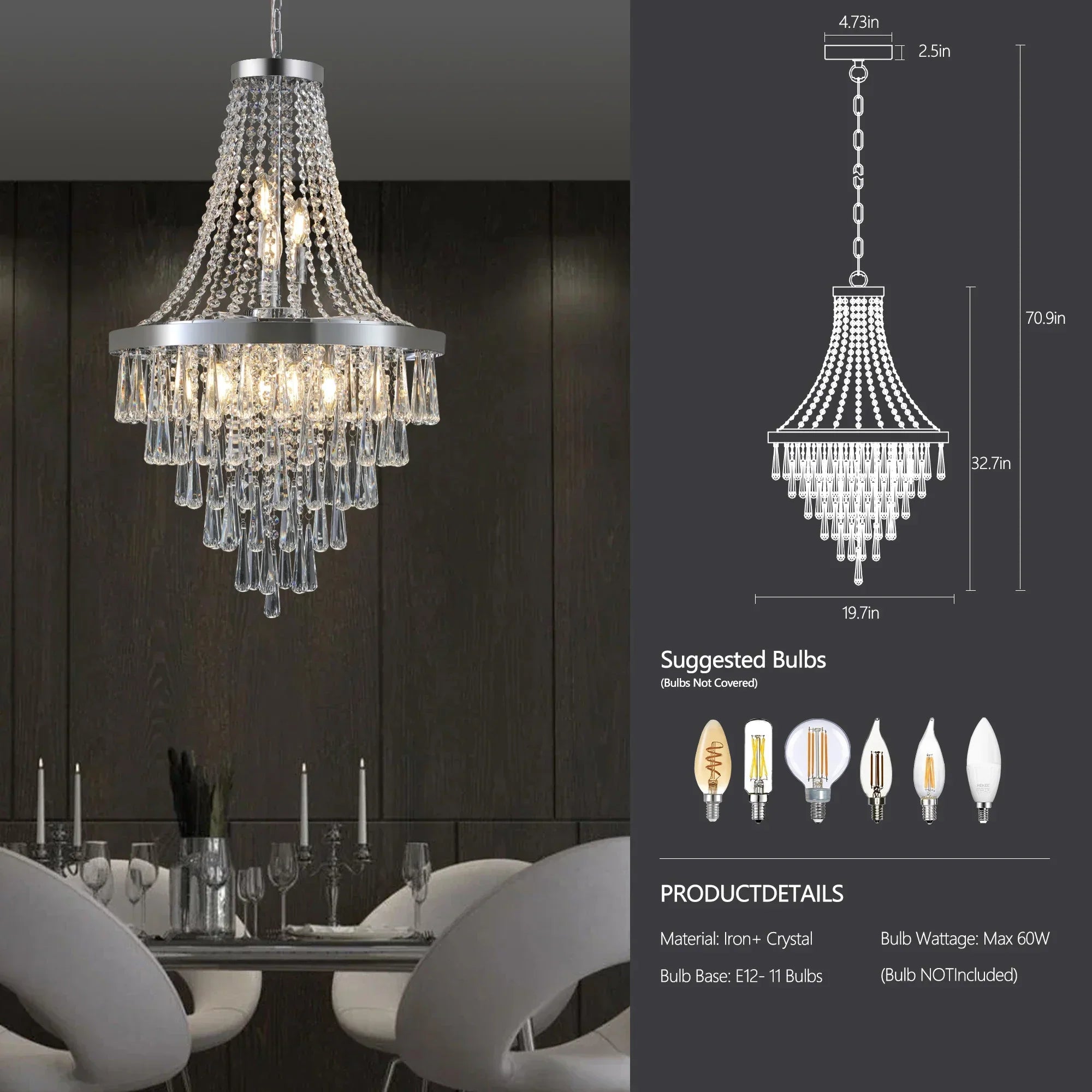 Arabelle 19.7-Inch Gold & Chrome Crystal Chandelier Dlight Decor