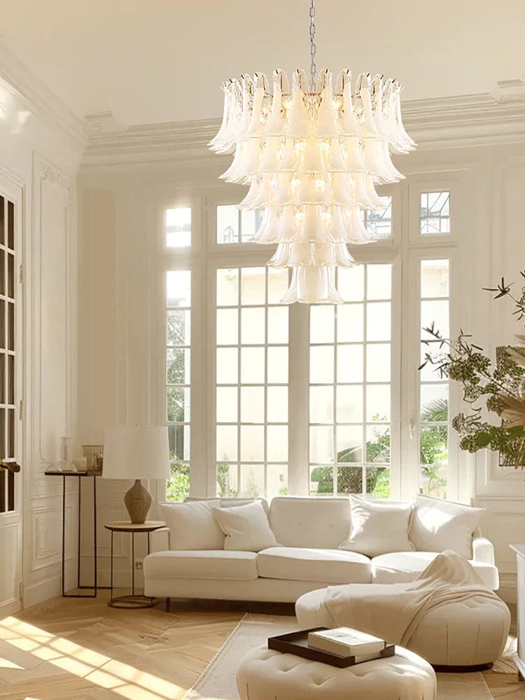 Elara White Petal Glass LED Chandelier for Staircase & Villa Décor Dlight Decor