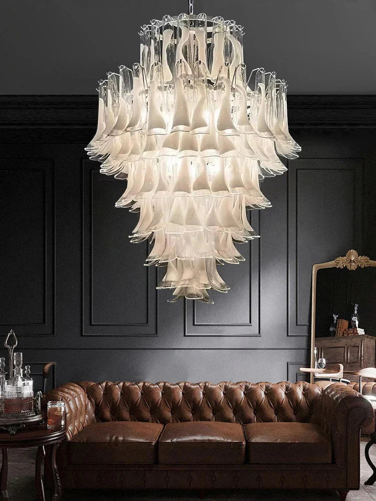 Elara White Petal Glass LED Chandelier for Staircase & Villa Décor Dlight Decor
