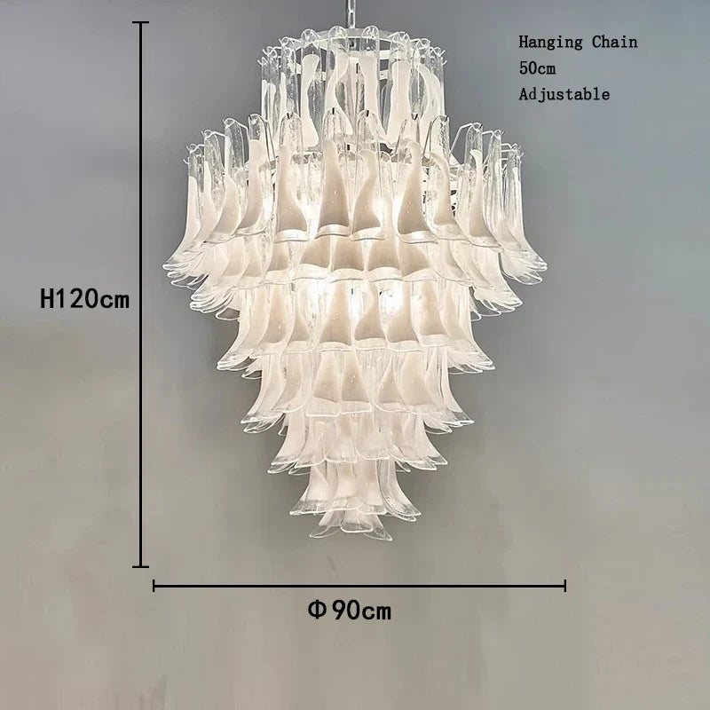 Elara White Petal Glass LED Chandelier for Staircase & Villa Décor Dlight Decor