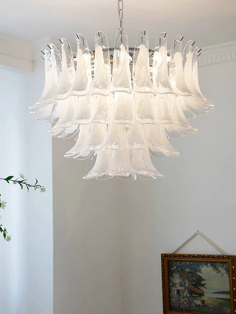 Elara White Petal Glass LED Chandelier for Staircase & Villa Décor Dlight Decor