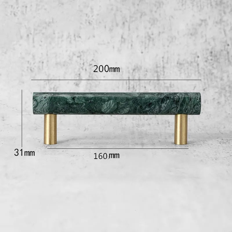 Green and White Marble Cabinet Handle – Luxury Natural Stone Drawer Pulls with Brass Base (50mm-200mm) Dlight Decor
