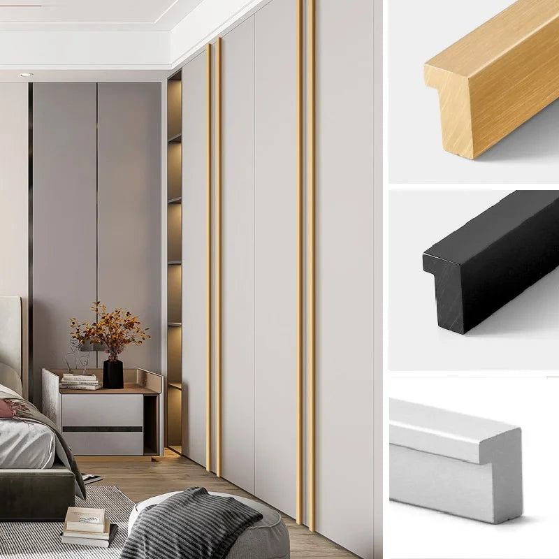 Modern Long T-Bar Aluminum Cabinet Handles – Brushed Gold, Silver, and Black Pulls for Drawers and Cupboards (700-1200mm) Dlight Decor