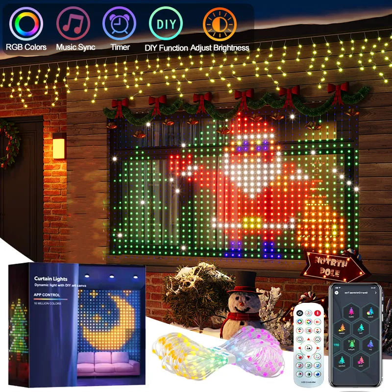 APP Controlled 16 Million Colors RGB LED Curtain Lights Holiday Party Decoration Dlight Decor