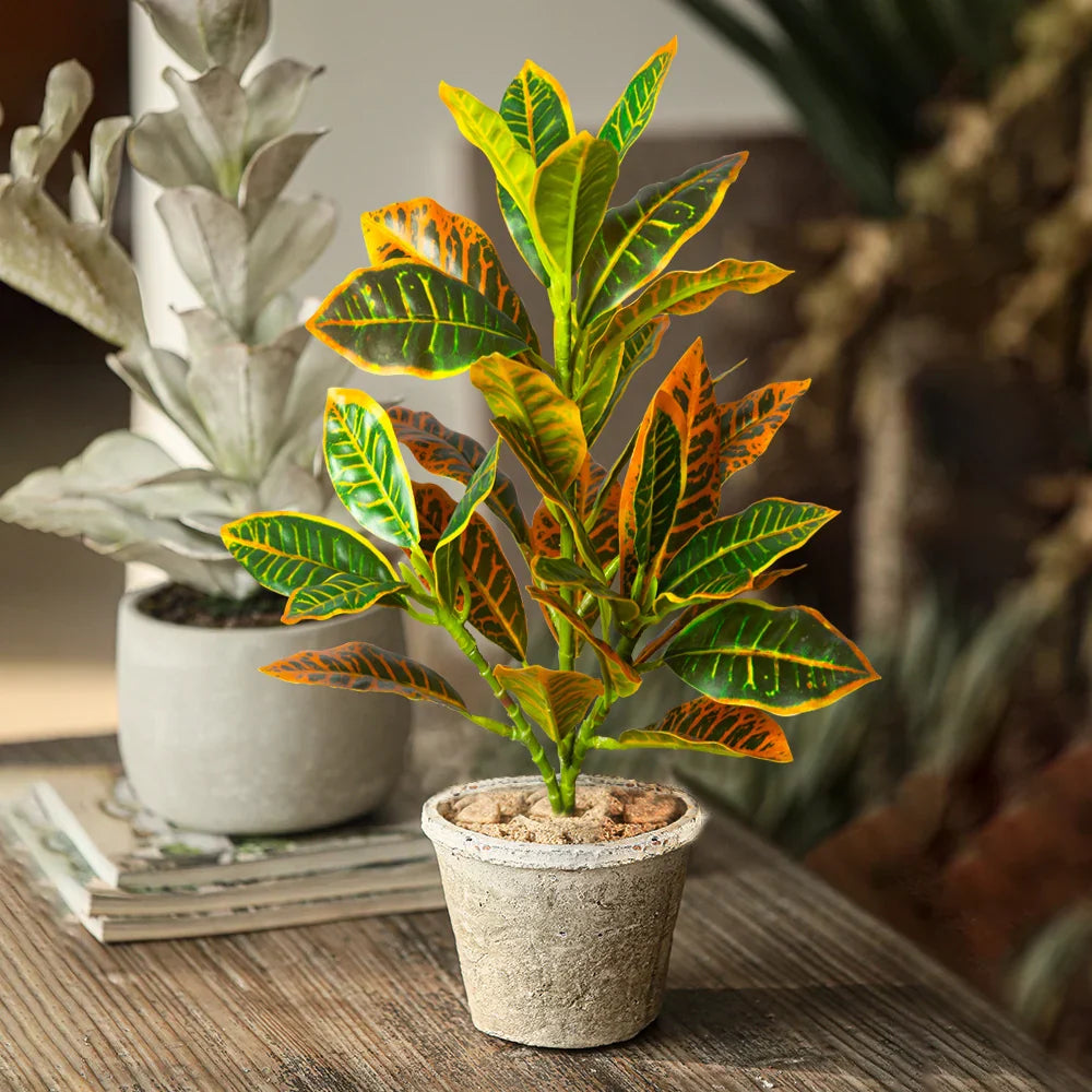 Dlight Decor 41cm Banyan Ficus Palm Branch with Codiaeum Leaves Dlight Decor