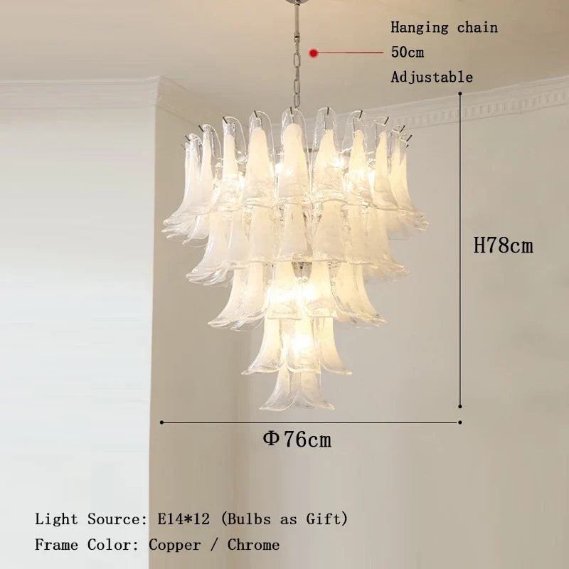 Elara White Petal Glass LED Chandelier for Staircase & Villa Décor Dlight Decor