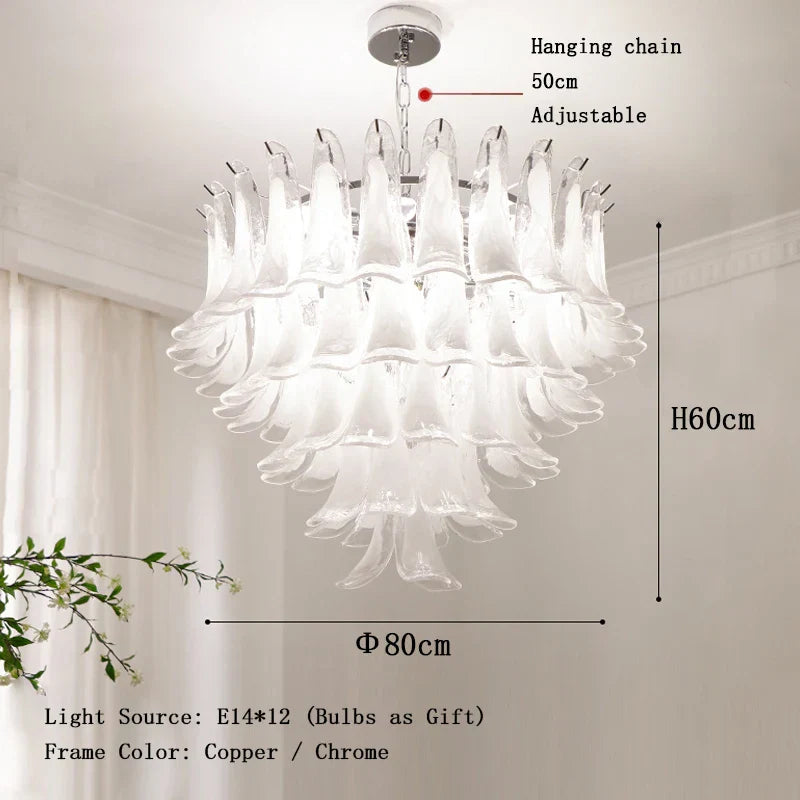 Elara White Petal Glass LED Chandelier for Staircase & Villa Décor Dlight Decor